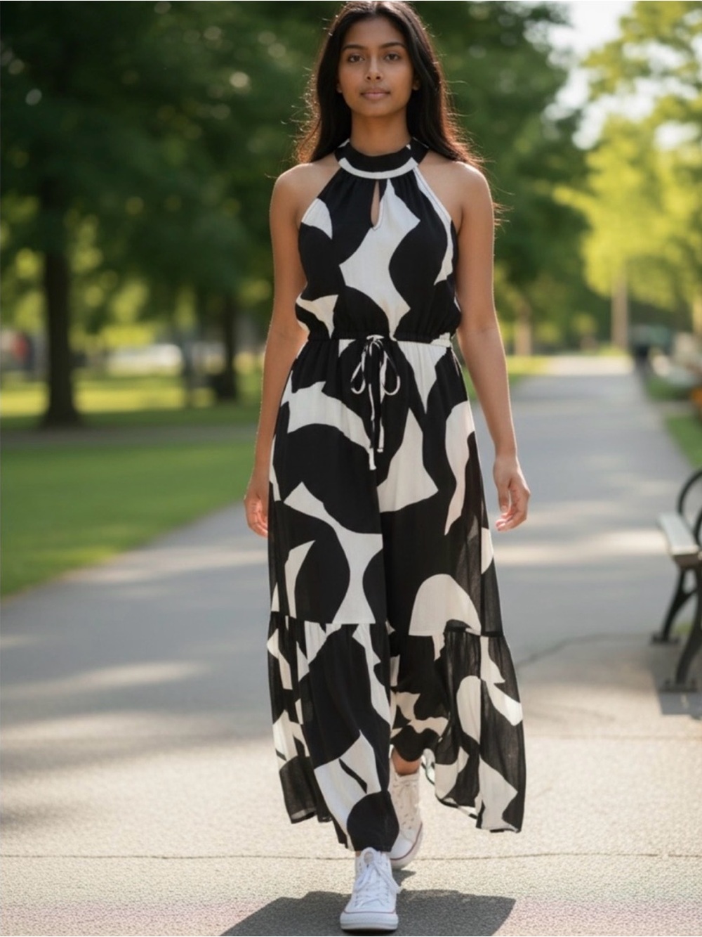 Xl 16-18 black and white abstract maxi dress